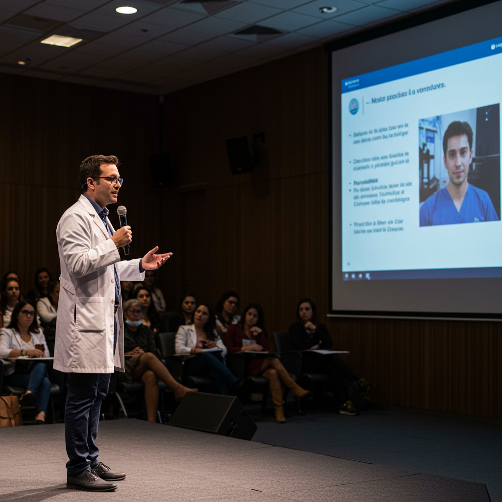 Dr. palestrando em evento nacional